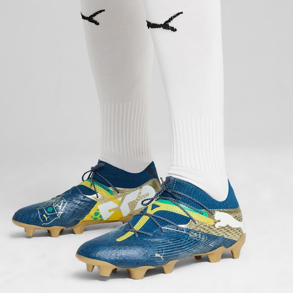 PUMA x NEYMAR JR FUTURE 7 ULTIMATE "BNA" Firm Ground/Artificial Ground Men's Soccer Cleats, Sailing Blue-Marine Blue-Pelé Yellow-Grassy Green-Gold, extralarge